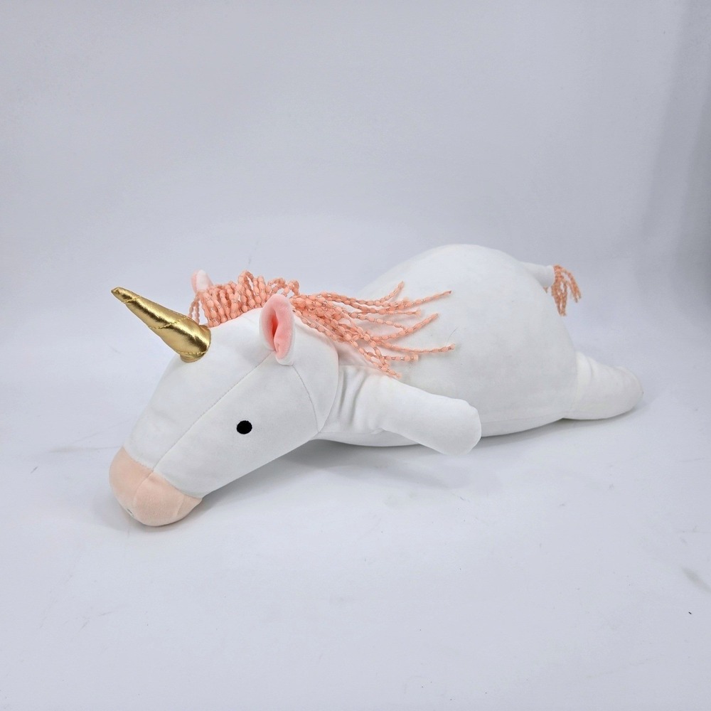 Pillowfort Unicorn Weighted Plush Kids' Throw Pillow White Gold EUC 20" 3 LBS